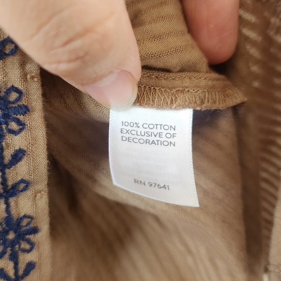 J. Jill Floral Embroidered Button Up Half Sleeve Brown Top Boho Modest Prairie S - Picture 11 of 11